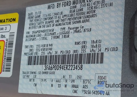 2014 Ford Fusion Titanium from USA, damaged, VIN 3FA6P0D94ER223458